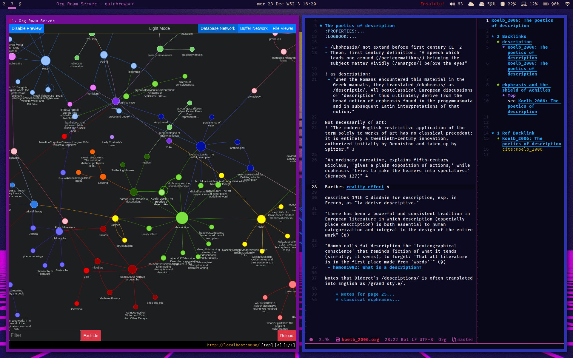 Network visualization of my notes, via Org-roam-server